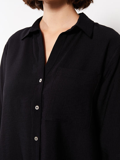 Front Button Closure Plain Long Sleeve Women's Shirt