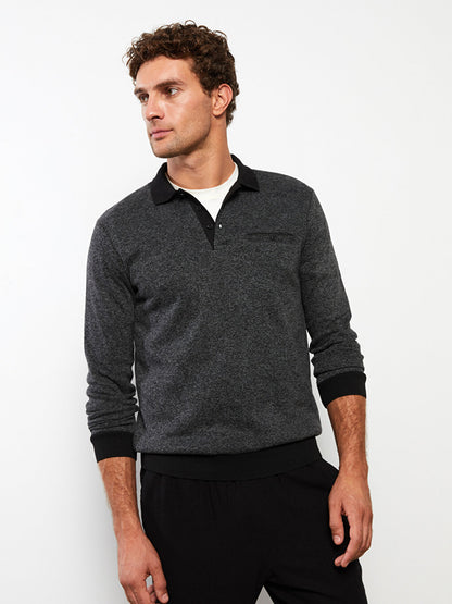 Polo Neck Long Sleeve Men's Sweatshirt