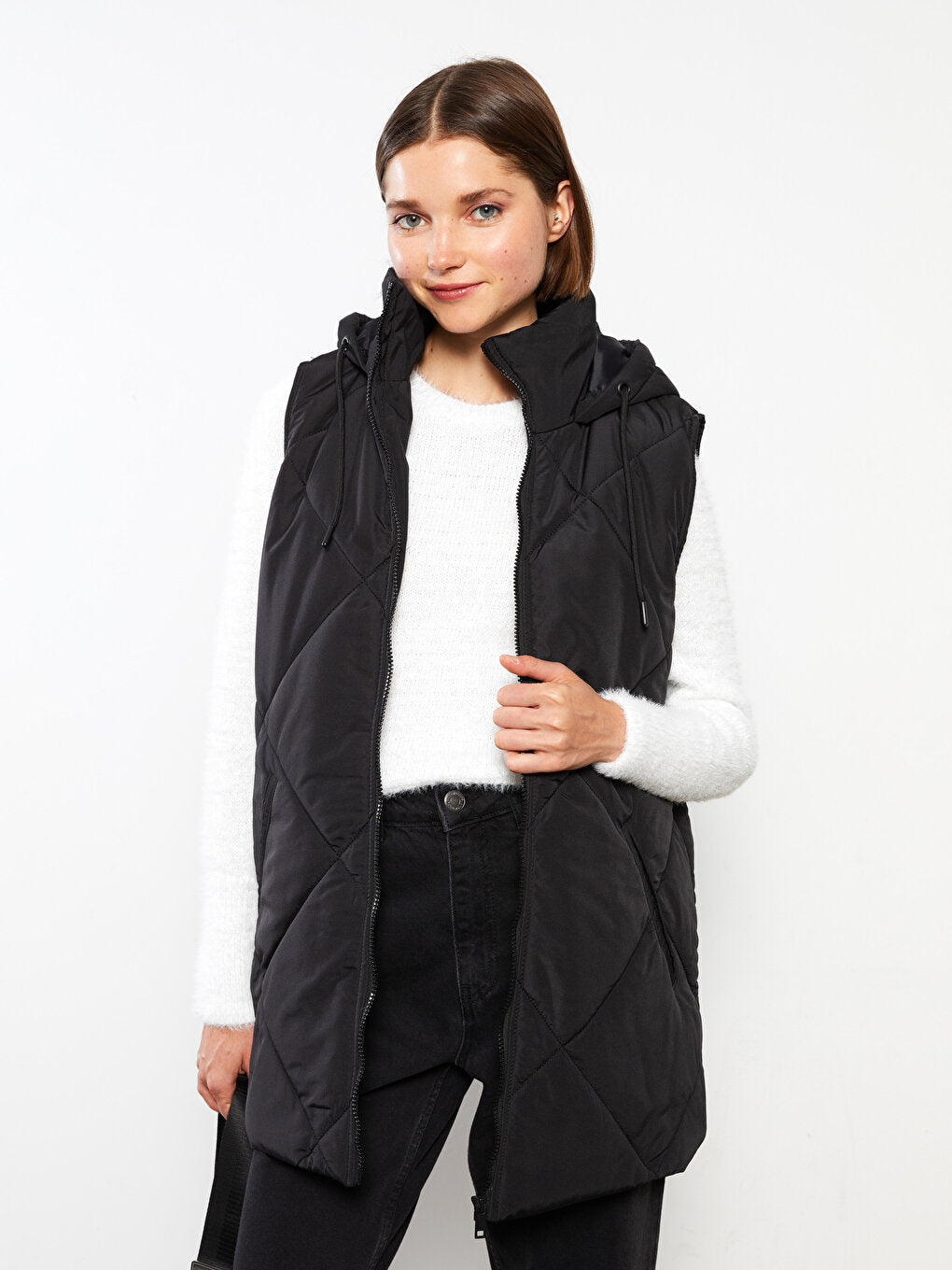 Hooded Quilted Patterned Women's Puffer Vest