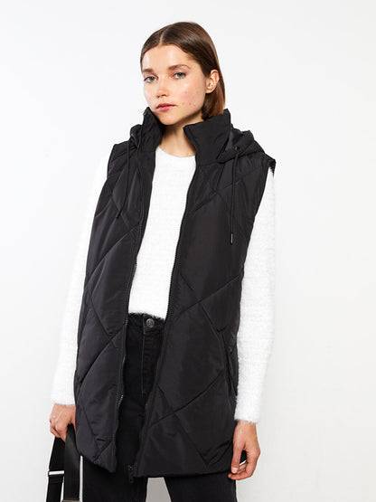 Hooded Quilted Patterned Women's Puffer Vest