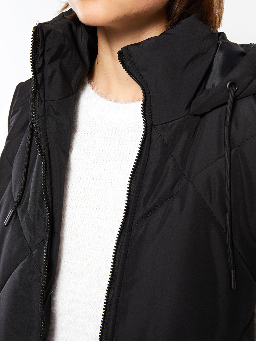 Hooded Quilted Patterned Women's Puffer Vest