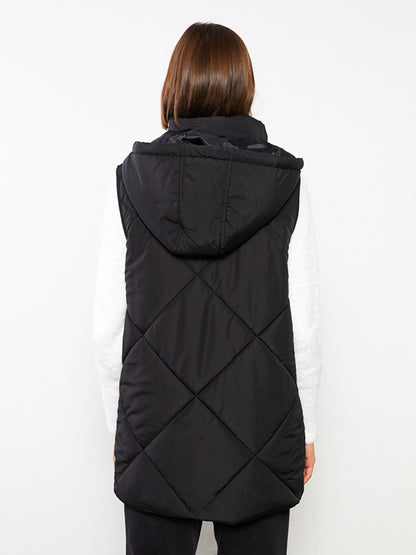 Hooded Quilted Patterned Women's Puffer Vest