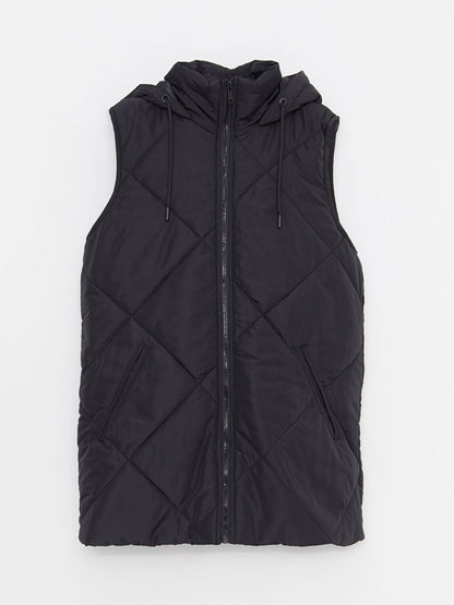 Hooded Quilted Patterned Women's Puffer Vest