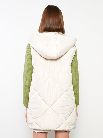 Hooded Quilted Patterned Women's Puffer Vest