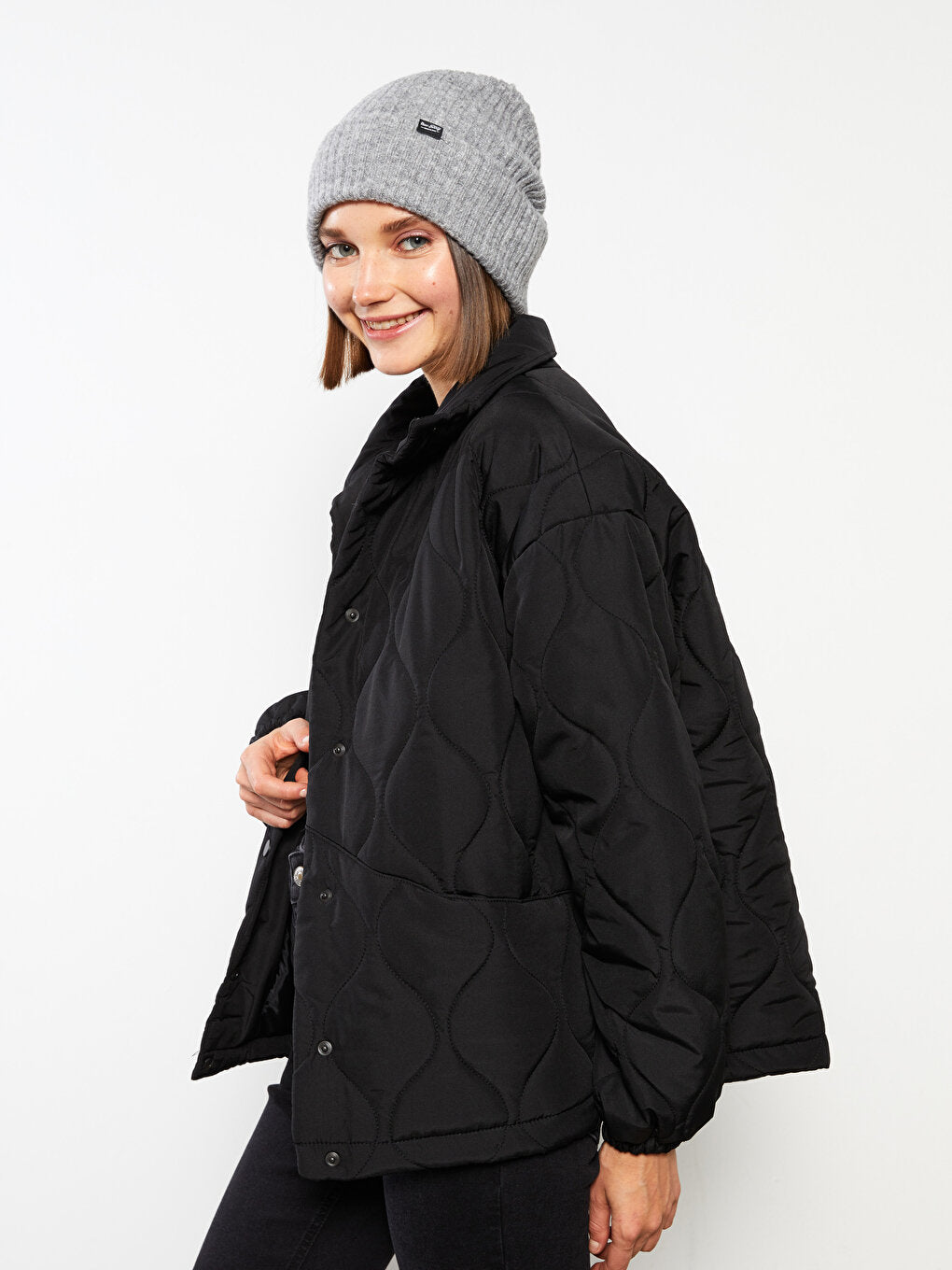 High Collar Quilted Patterned Long Sleeve Women's Puffer Coat