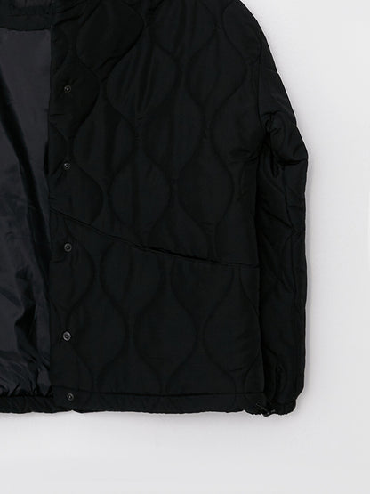 High Collar Quilted Patterned Long Sleeve Women's Puffer Coat