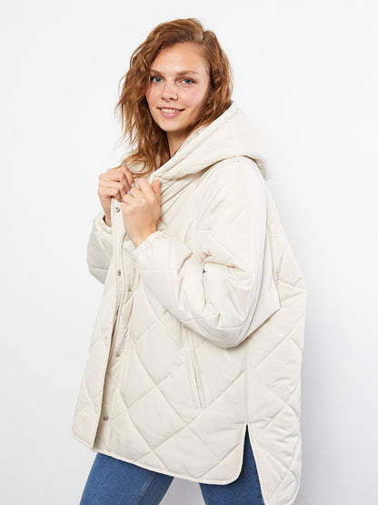 Hooded Quilted Patterned Long Sleeve Women's Puffer Coat