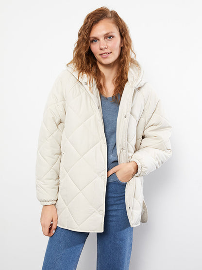 Hooded Quilted Patterned Long Sleeve Women's Puffer Coat