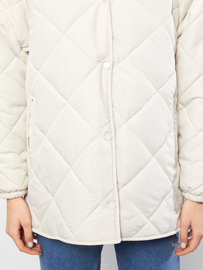 Hooded Quilted Patterned Long Sleeve Women's Puffer Coat