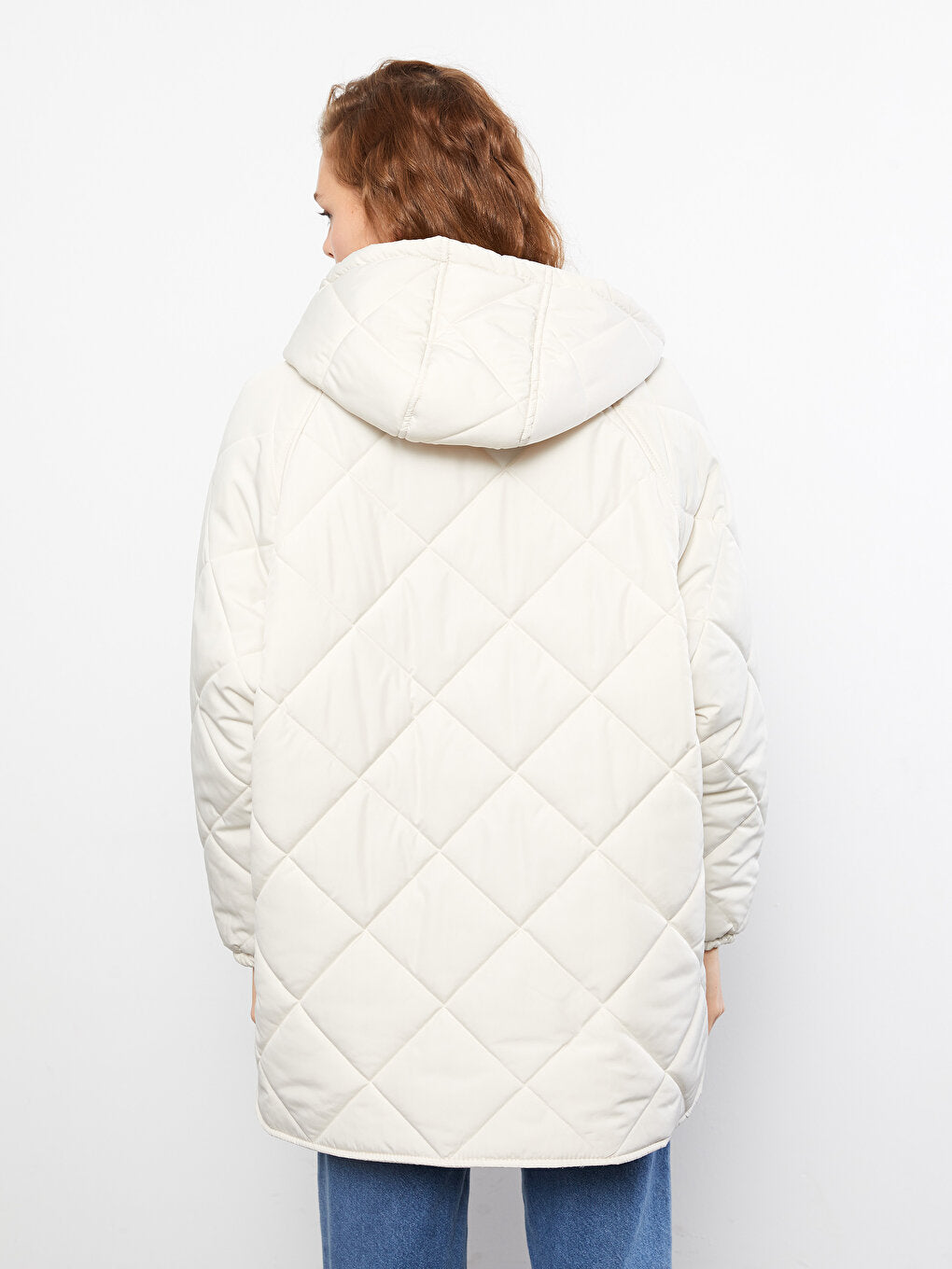 Hooded Quilted Patterned Long Sleeve Women's Puffer Coat