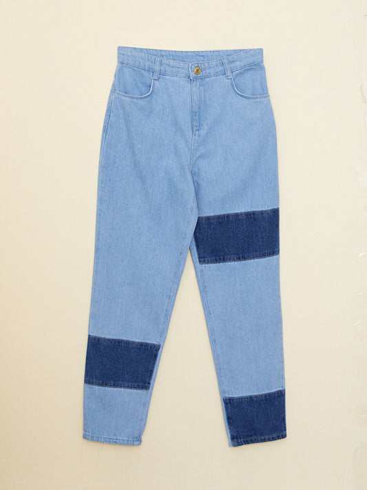 Color Blocked Girl's Mom Jean Trousers