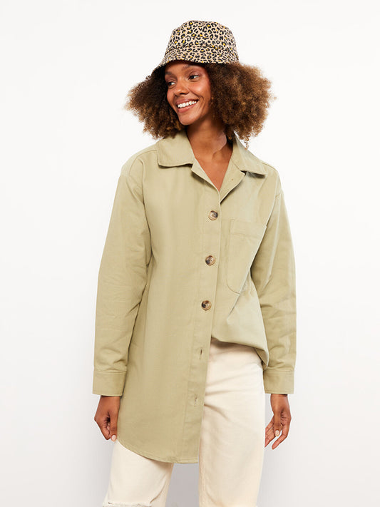 Plain Long Sleeve Oversize Gabardine Women's Shirt Jacket