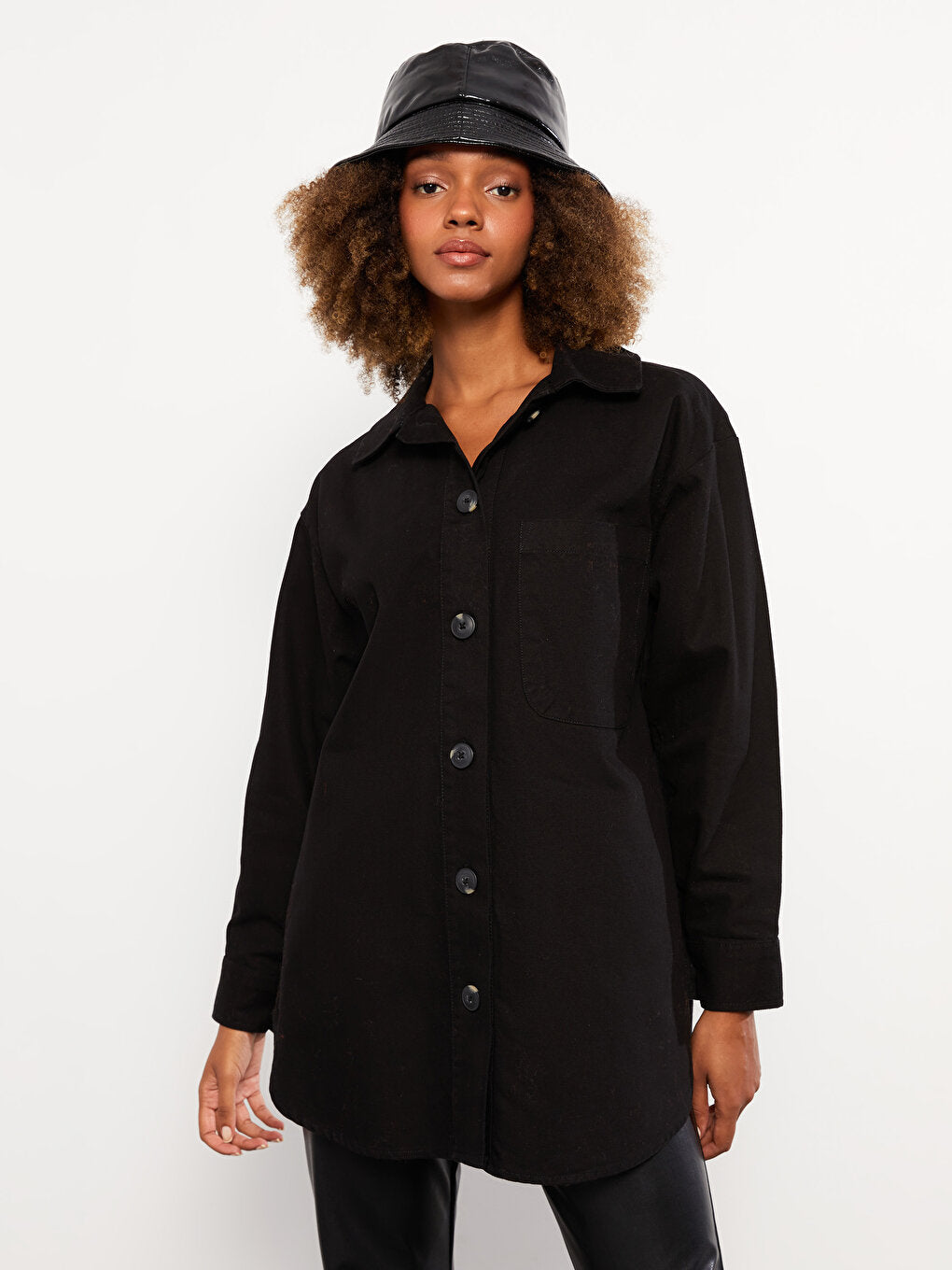 Plain Long Sleeve Oversize Gabardine Women's Shirt Jacket