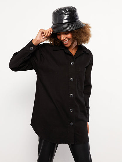 Plain Long Sleeve Oversize Gabardine Women's Shirt Jacket