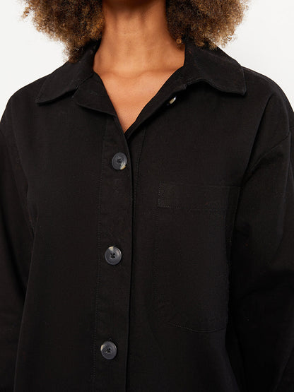 Plain Long Sleeve Oversize Gabardine Women's Shirt Jacket