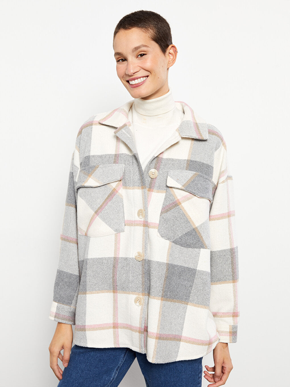 Plaid Long Sleeve Flannel Oversize Women's Lumberjack Shirt Jacket