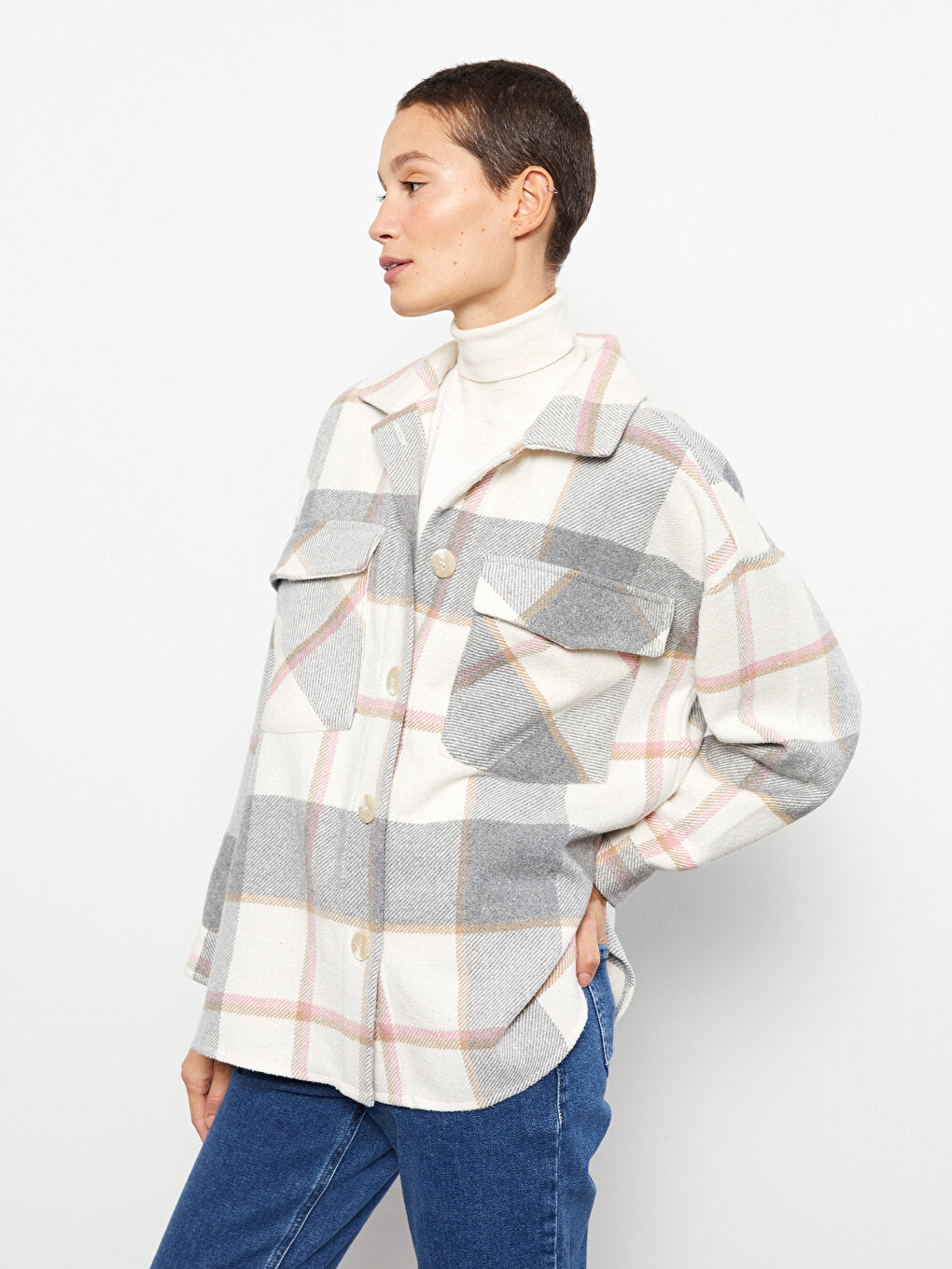 Plaid Long Sleeve Flannel Oversize Women's Lumberjack Shirt Jacket