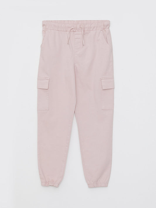 Basic Gabardine Girl's Jogger Cargo Pants with Elastic Waist