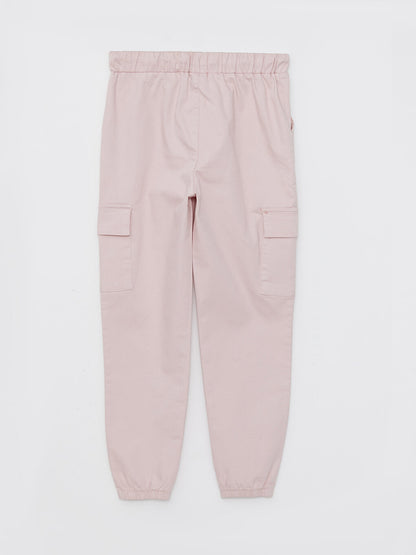 Basic Gabardine Girl's Jogger Cargo Pants with Elastic Waist