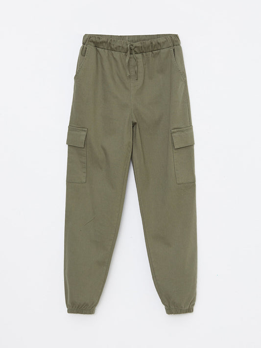 Basic Gabardine Girl's Jogger Cargo Pants with Elastic Waist