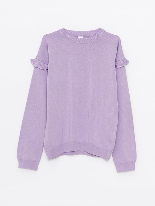 Crew Neck Basic Long Sleeve Girl's Knitwear Sweater