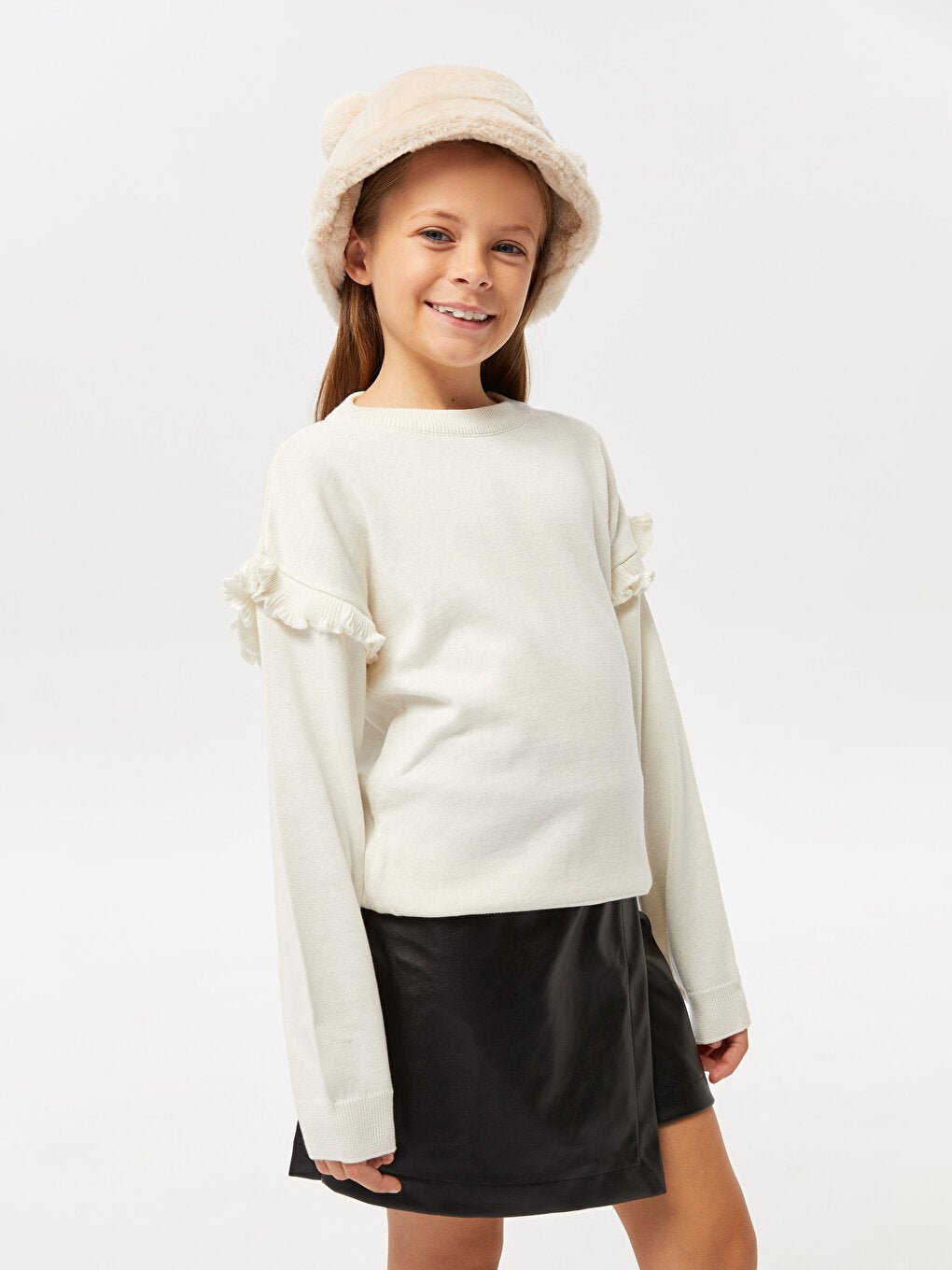 Crew Neck Basic Long Sleeve Girl's Knitwear Sweater