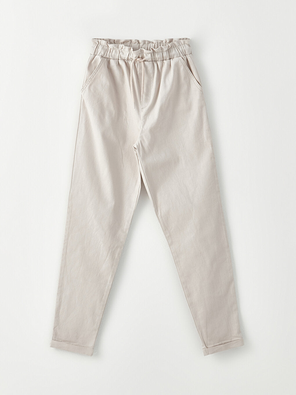 Basic Gabardine Girl's Trousers with Elastic Waist