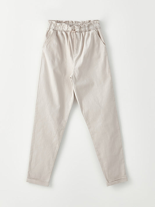 Basic Gabardine Girl's Trousers with Elastic Waist