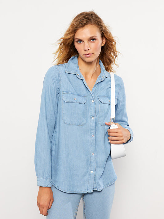 Plain Long Sleeve Women's Jean Shirt