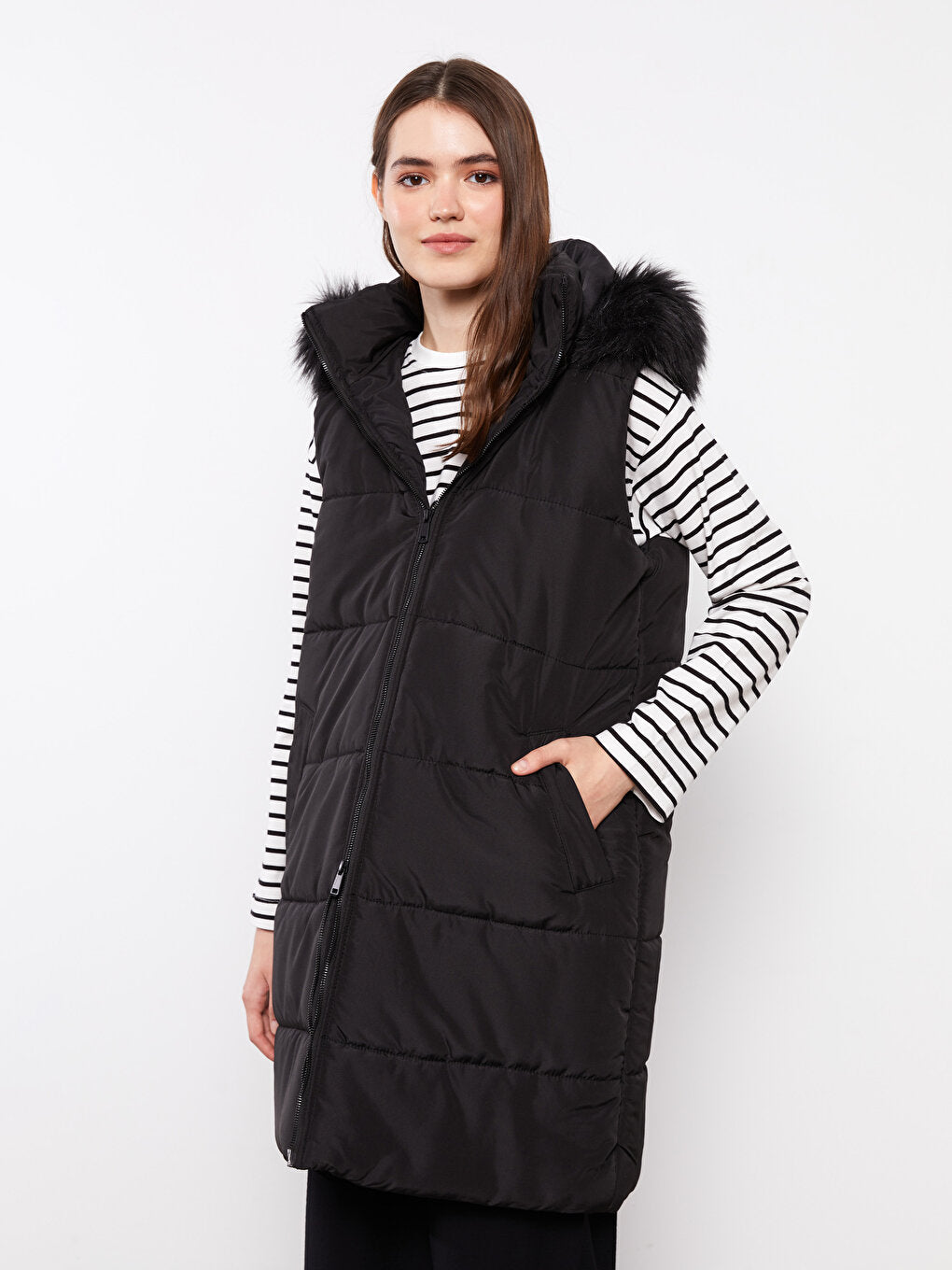 Women's Hooded Plain Puffer Vest