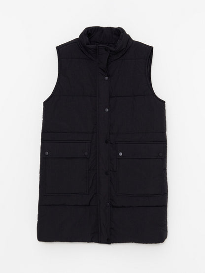 Women's High Collar Plain Puffer Vest