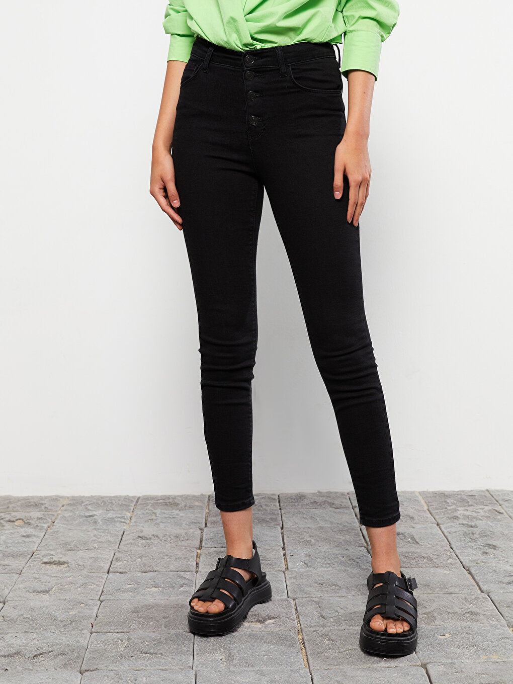 High Waist Super Skinny Fit Straight Pocket Detailed Women's Jean Trousers