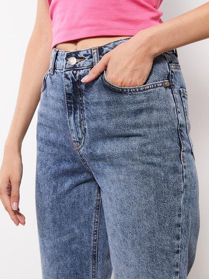 High Waist Mom Fit Straight Pocket Detailed Women's Rodeo Jean Trousers