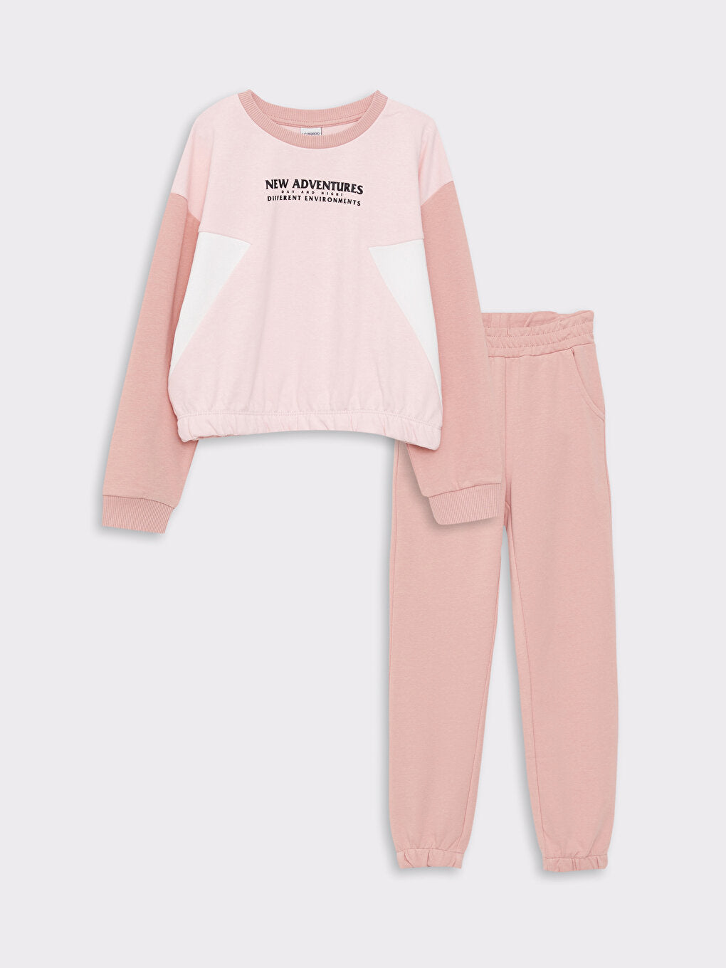 Crew Neck Printed Long Sleeve Girls' Sweatshirt and Sweatpants