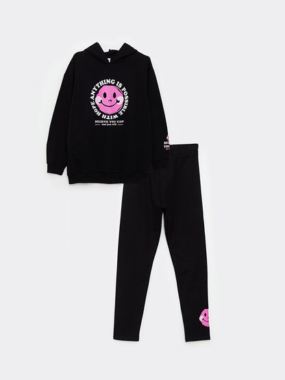 Hooded Printed Long Sleeve Girls' Sweatshirt and Tights