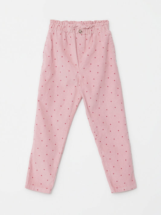 Patterned Velvet Girls Trousers with Elastic Waist