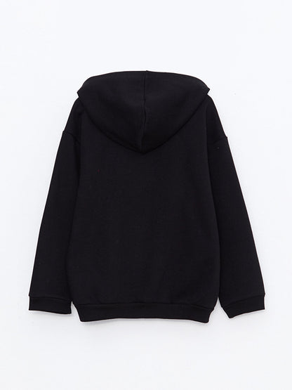 Hooded Printed Long Sleeve Girl's Zipper Sweatshirt