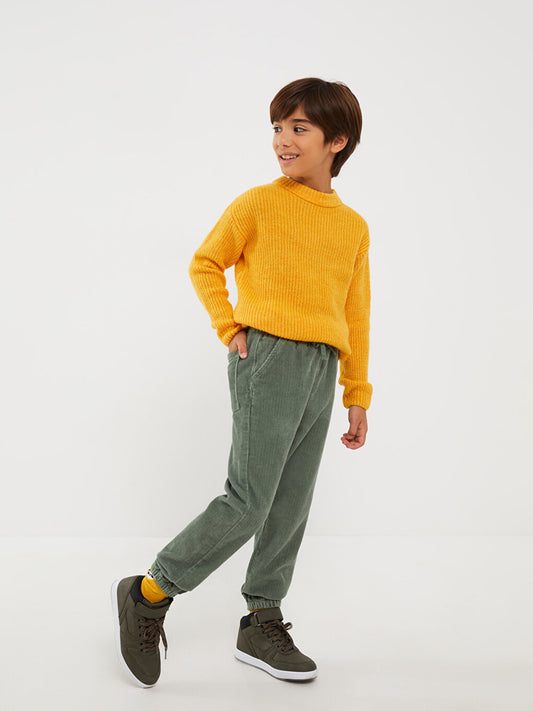 Basic Velvet Boy's Jogger Trousers with Elastic Waist