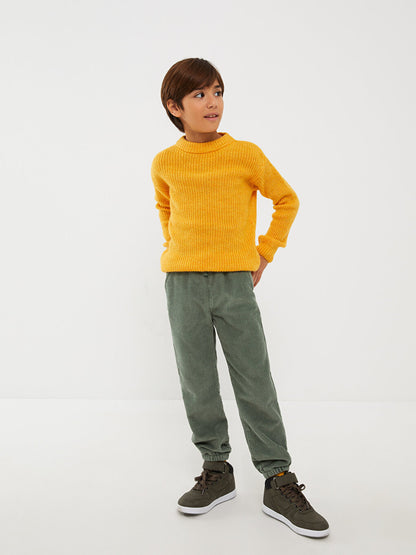 Basic Velvet Boy's Jogger Trousers with Elastic Waist