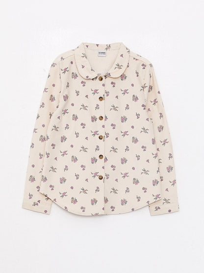 Patterned Long Sleeve Velvet Girls' Shirt