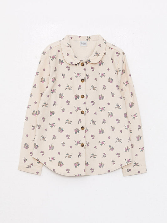 Patterned Long Sleeve Velvet Girls' Shirt