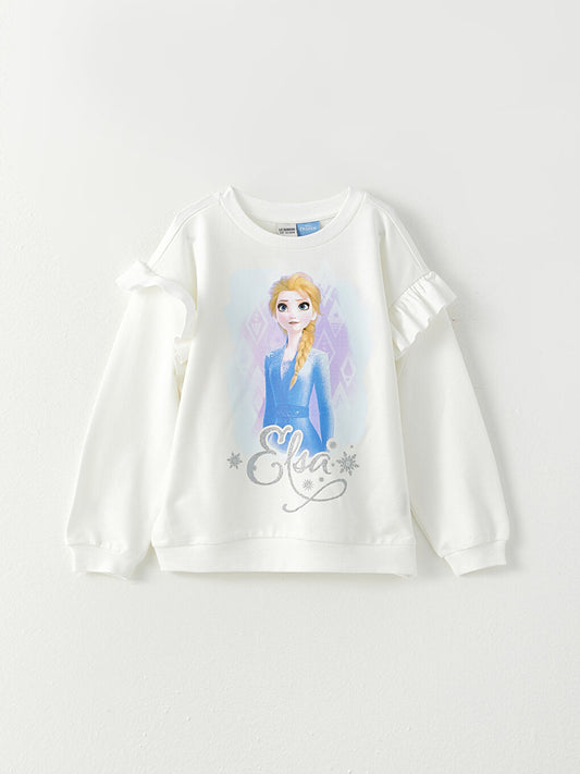 Crew Neck Elsa Printed Long Sleeve Girl's Sweatshirt