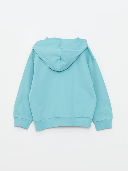 Hooded Elsa Printed Long Sleeve Girl's Zippered Sweatshirt