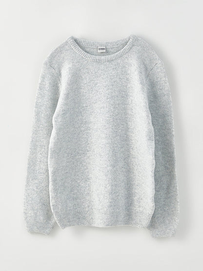 Crew Neck Basic Long Sleeve Girl's Knitwear Sweater