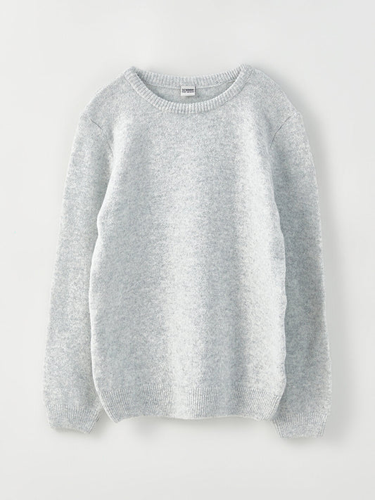 Crew Neck Basic Long Sleeve Girl's Knitwear Sweater