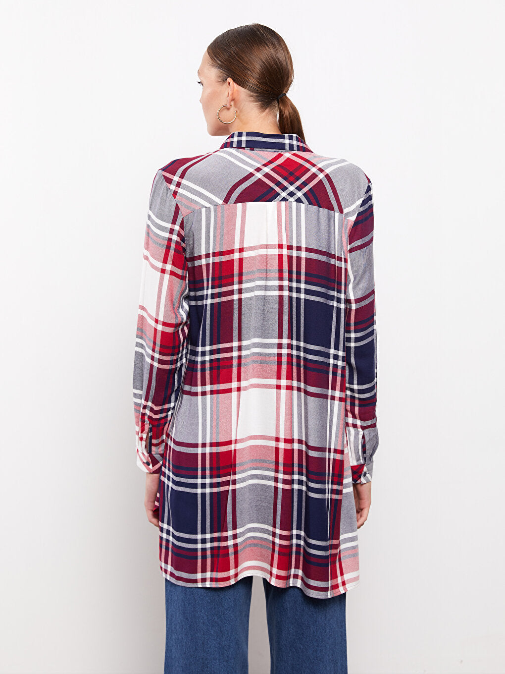 Plaid Long Sleeve Viscose Women's Shirt Tunic