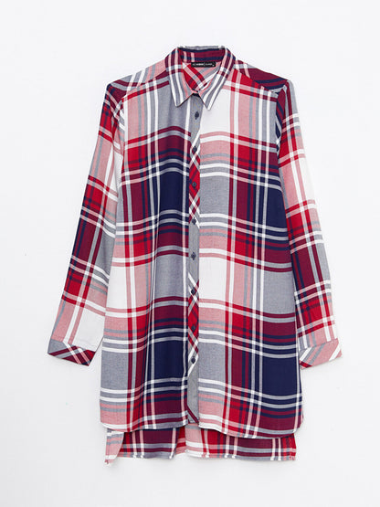 Plaid Long Sleeve Viscose Women's Shirt Tunic