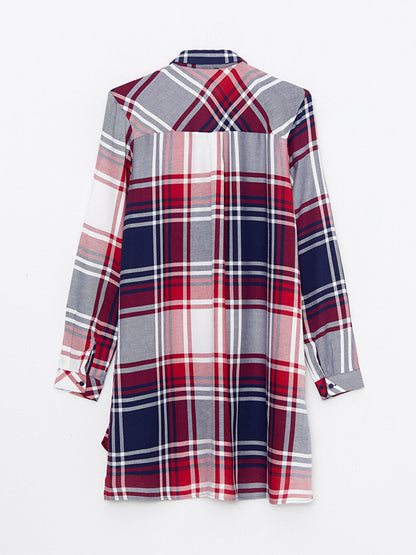 Plaid Long Sleeve Viscose Women's Shirt Tunic