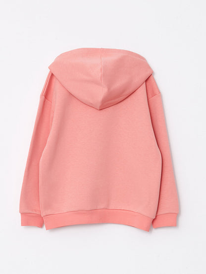 Hooded Printed Long Sleeve Girl's Zipper Sweatshirt