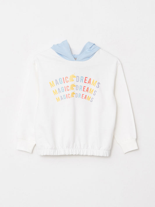 Hooded Printed Long Sleeve Girl's Sweatshirt